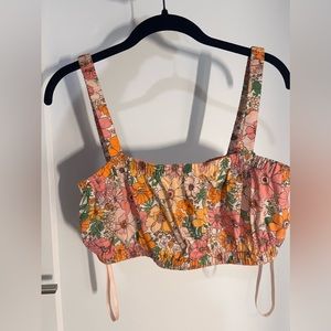 Brielle Woven Floral Square Neck Sleeveless Crop Top